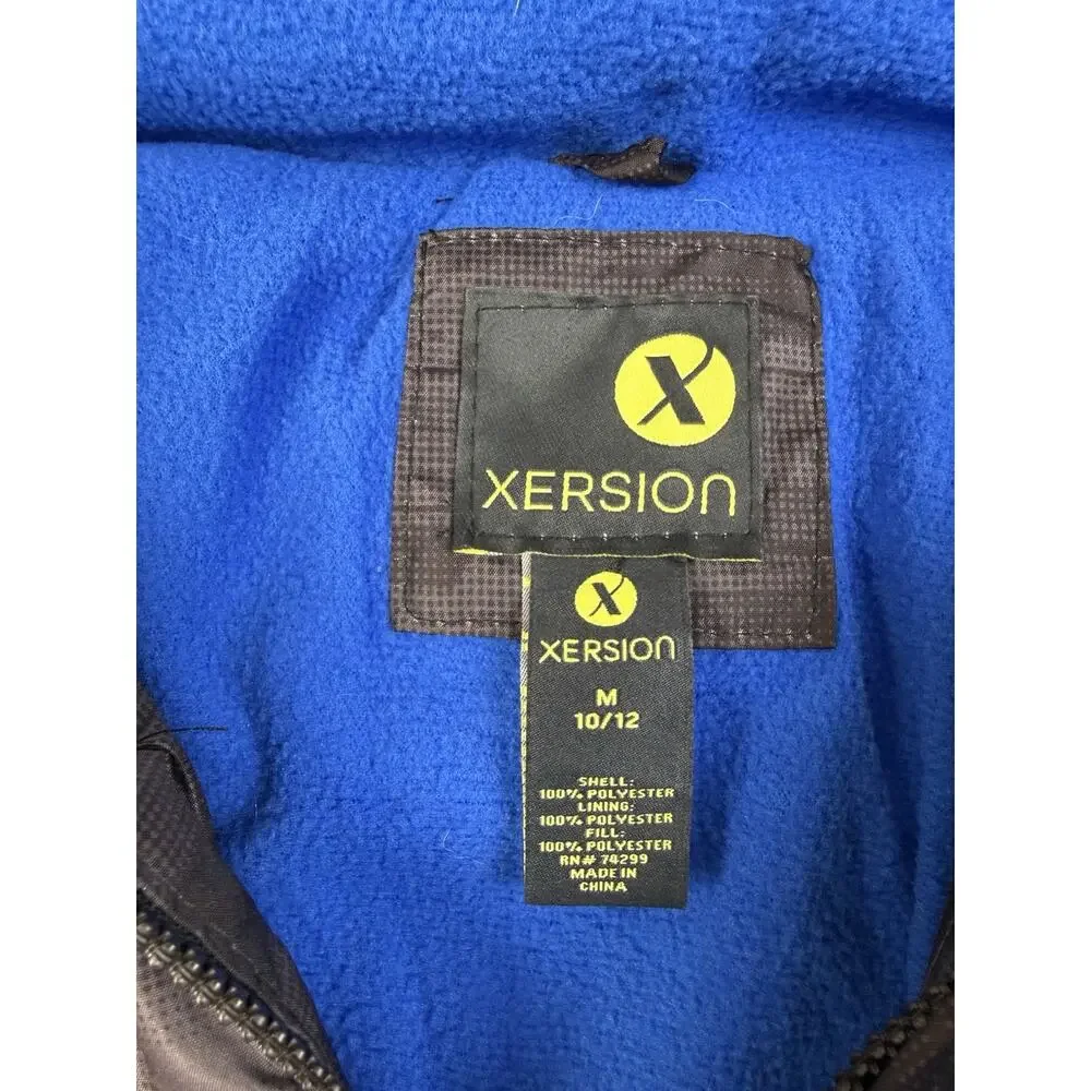 Xersion Boys Medium 10/12 Black Gray Camo Puffer Jacket Hooded Fleece Lined